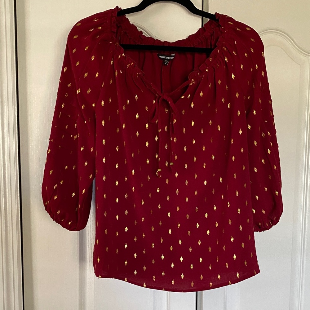 Burgundy and Gold Women's Top